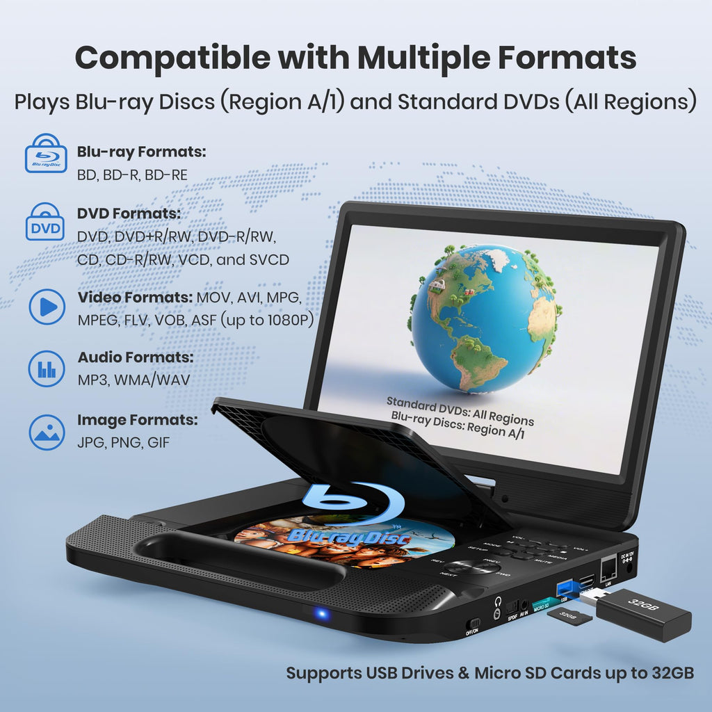 12.5" Portable Blu-ray Player with 10.5" 1080P Swivel Screen G817454