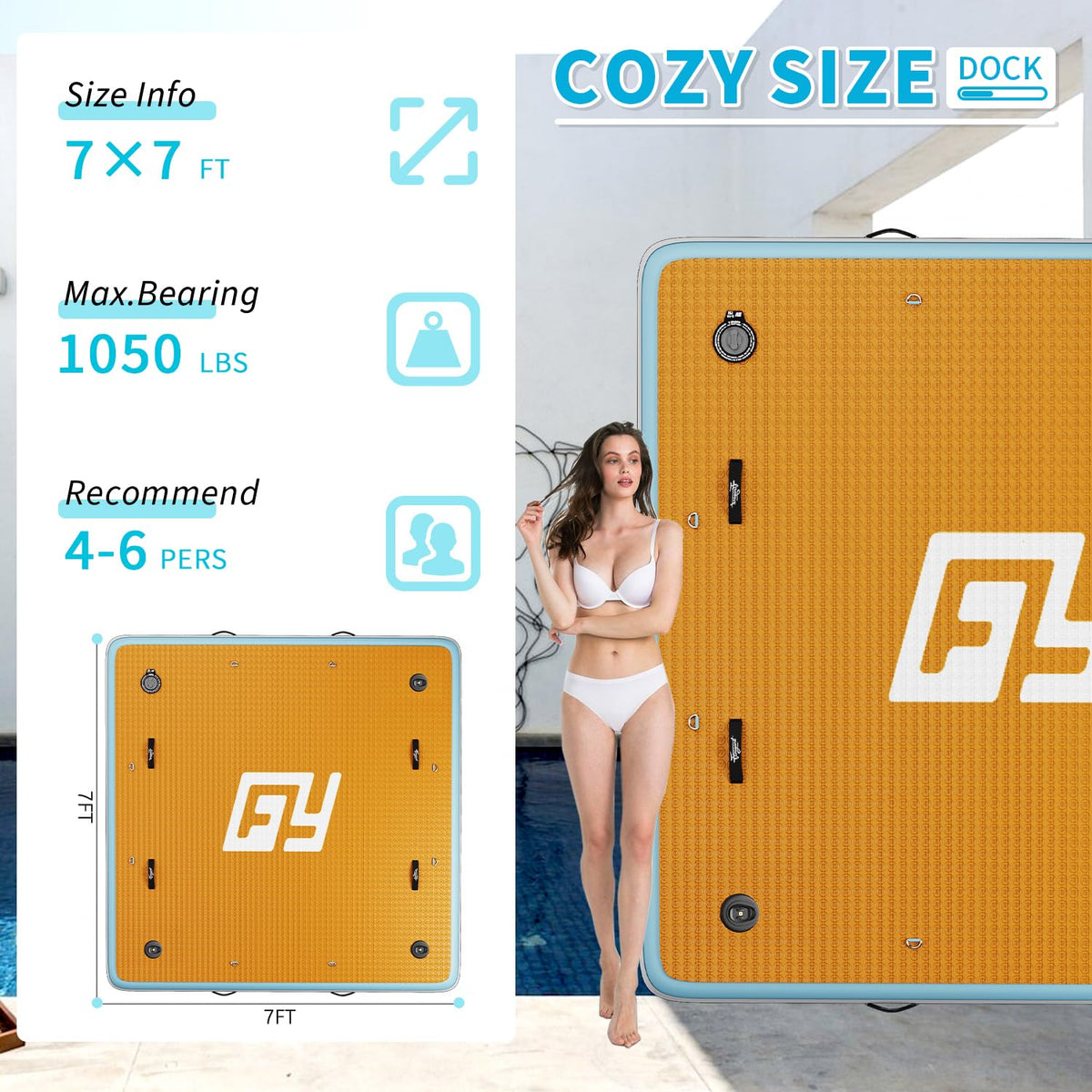 7×7' Inflatable Floating Dock with Soft Ladder E538