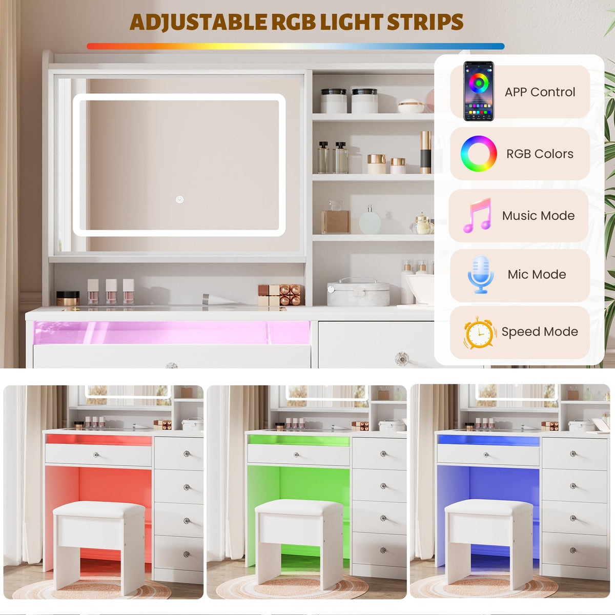 White Vanity Desk Set with Glass Desktop Q4881