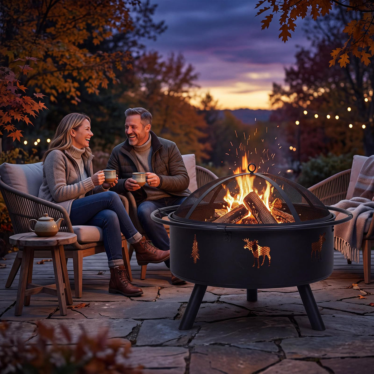 32" Round Wood Burning Fire Pit with Screen J4064