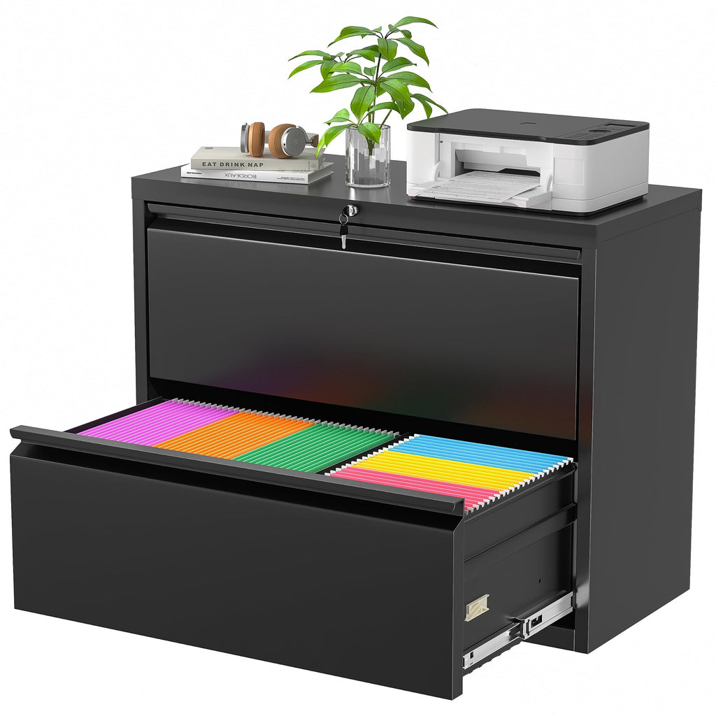 Black 2 Drawer Metal File Cabinet with Lock N37230