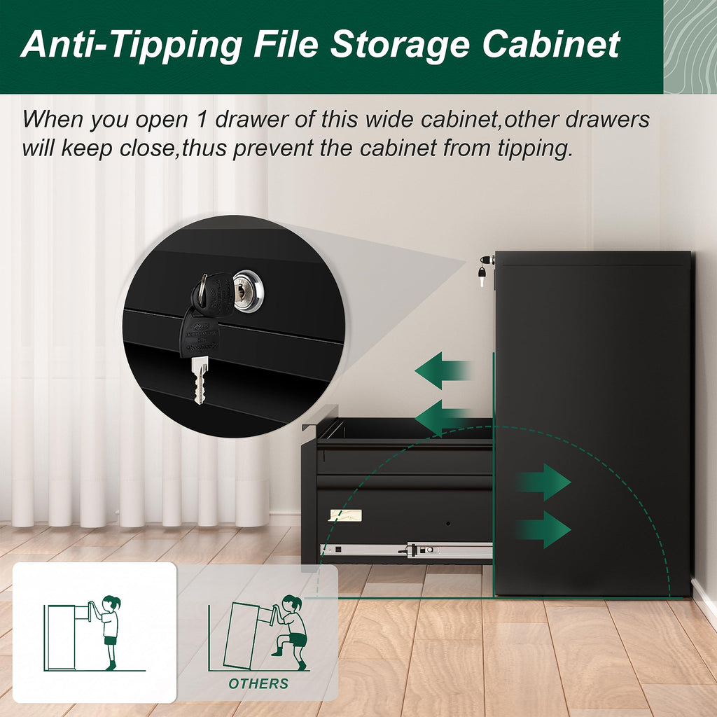 Black 2 Drawer Metal File Cabinet with Lock N37230