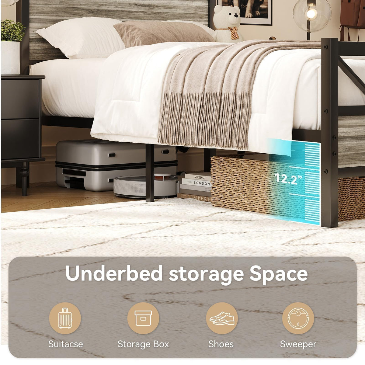 Wash Grey Twin Size Bed Frame with Tall Headboard E752953