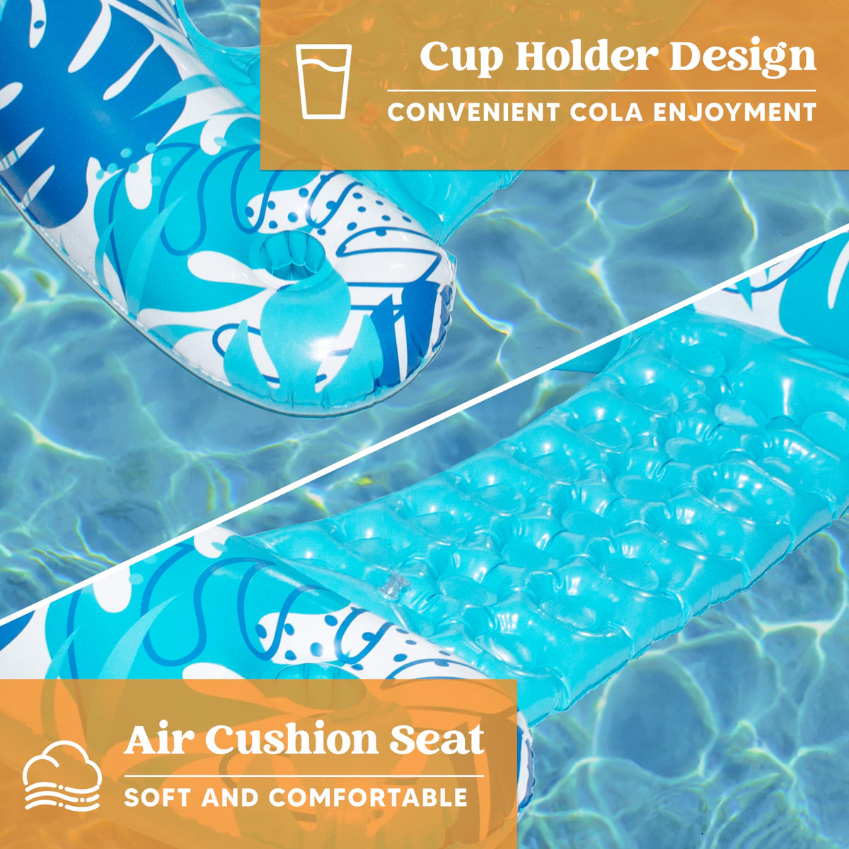 Inflatable Pool Floats 3 Pack with Cup Holders Blue Green Pink H511575