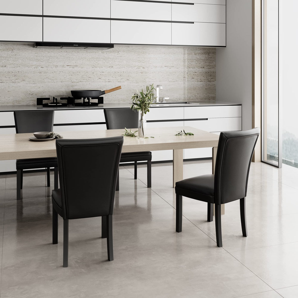 Set of 6 Black Faux Leather Upholstered Dining Chairs with Wood Legs N1649