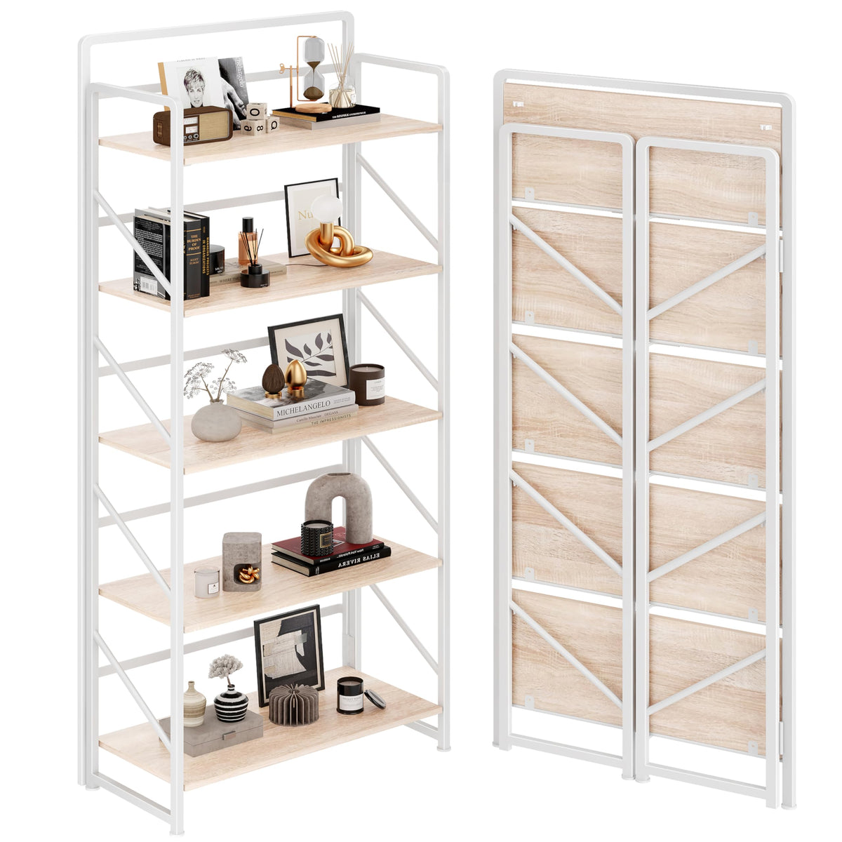 Folding Bookshelf, 5-Tier Storage Shelves D603