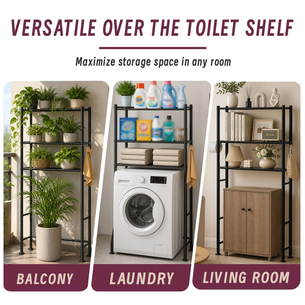 3-Tier Over The Toilet Storage Cabinet with Paper Holder and 4 Hooks J6025