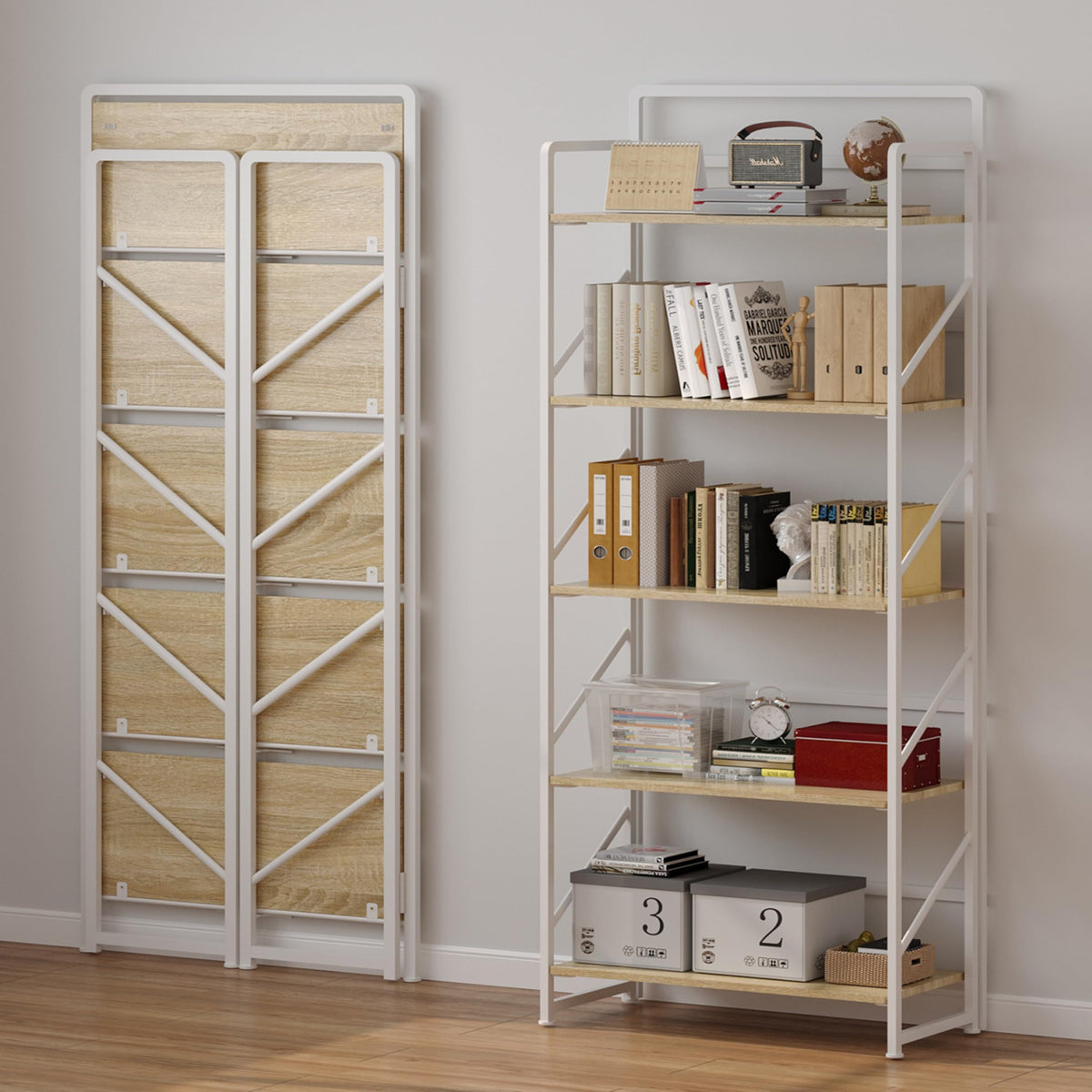 Folding Bookshelf, 5-Tier Storage Shelves D603