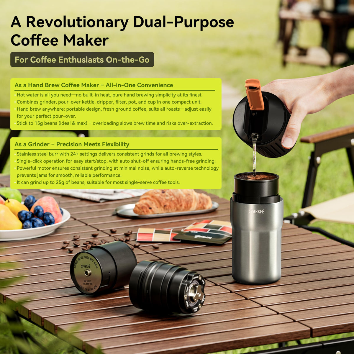 Portable Pour Over Coffee Maker with Stainless Steel Conical Burr Y9631