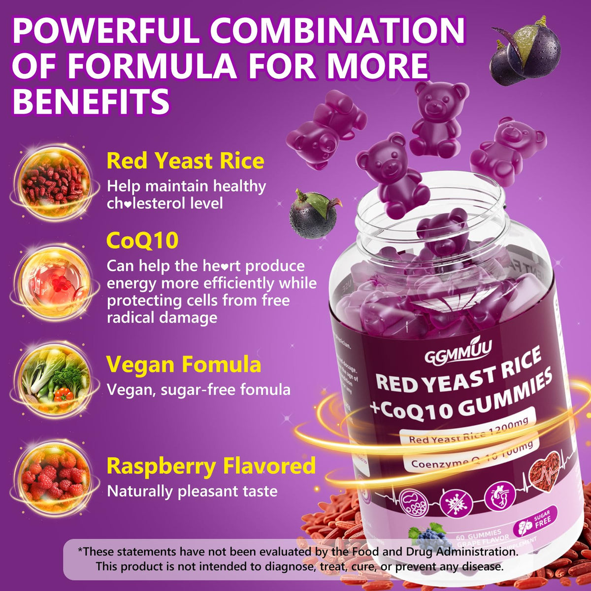 Red Yeast Rice with CoQ10 Gummies 1200mg Sugar Free 120 Count Y717878