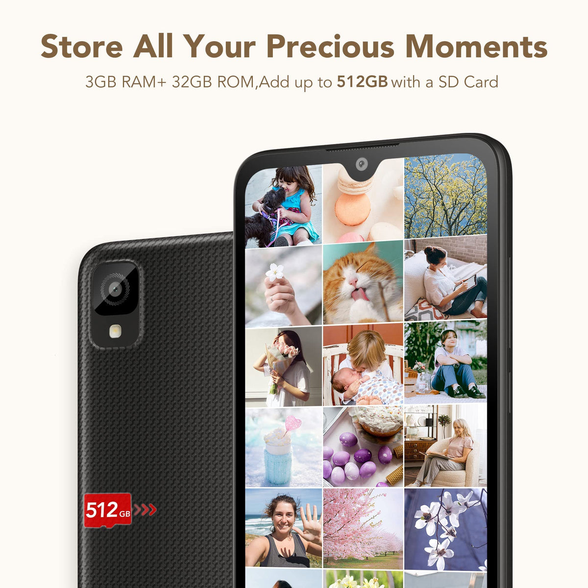 Unlocked Cell Phone with HD+ Display 32GB+3GB RAM 3000mAh Android Smartphone U727