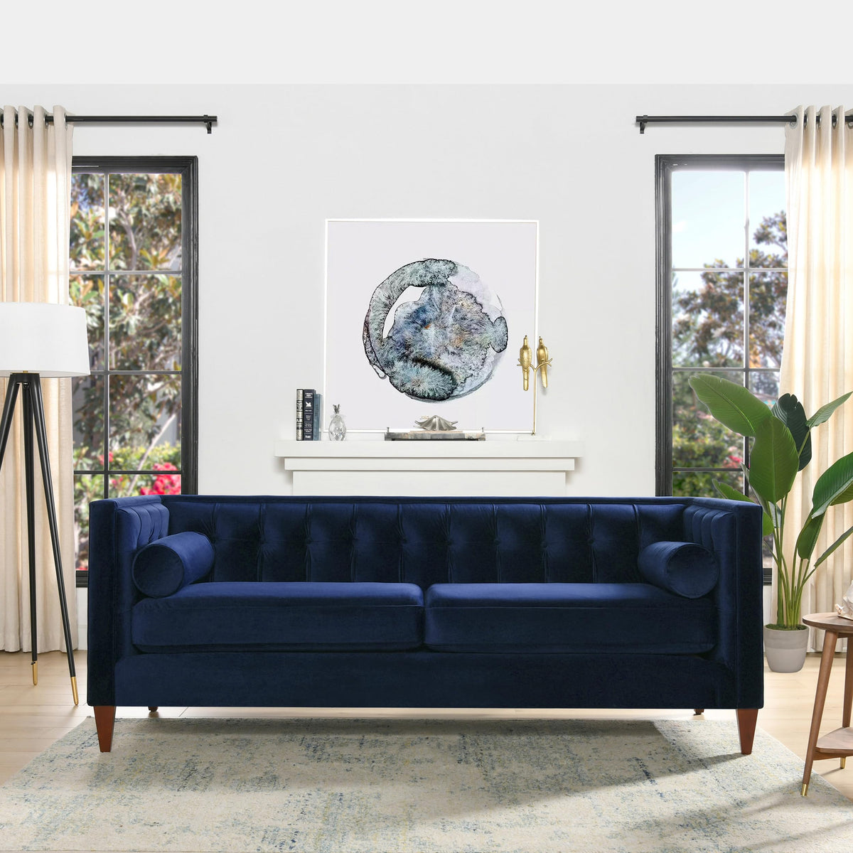 Navy Blue Velvet Tufted Sofa F455757
