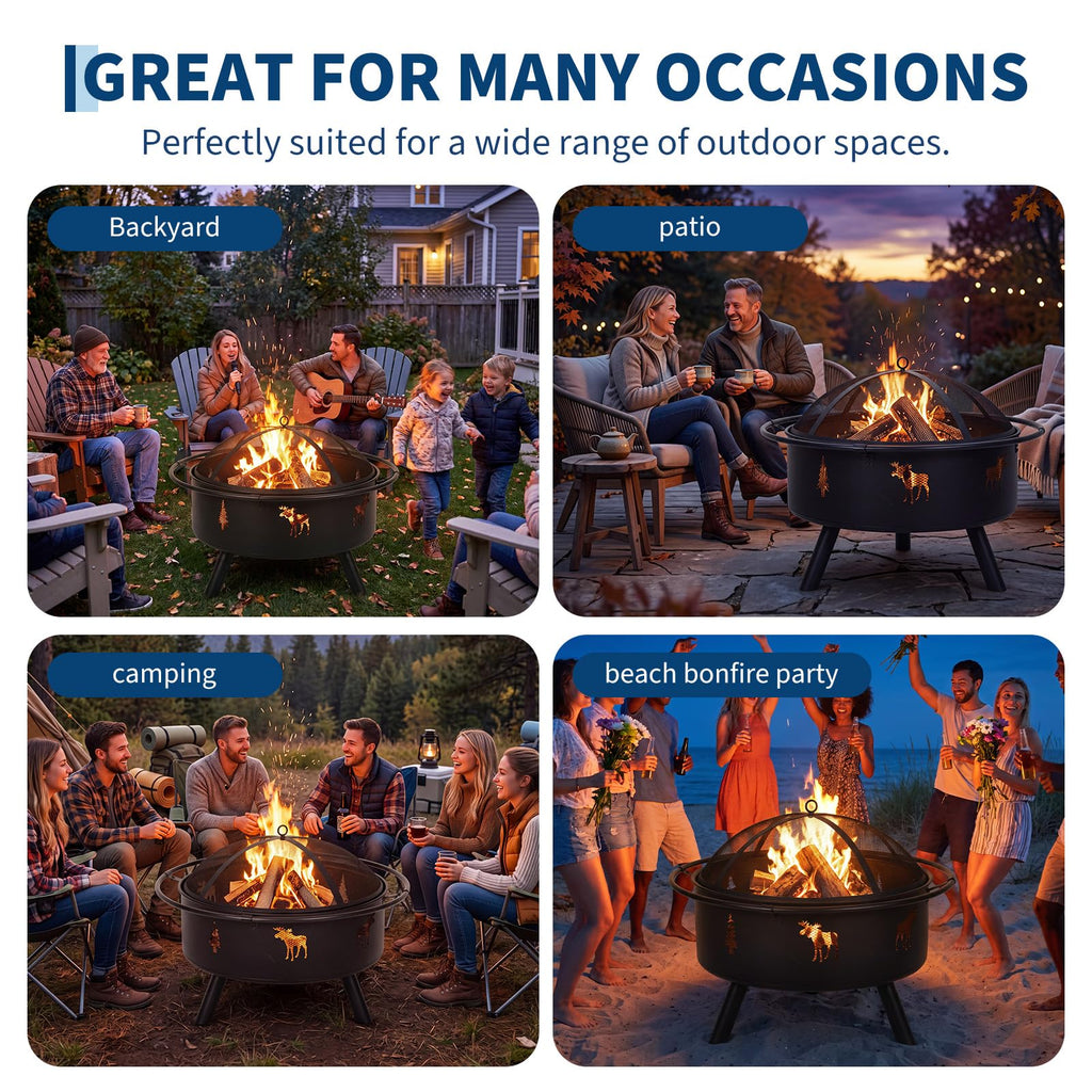 32" Round Wood Burning Fire Pit with Screen J4064