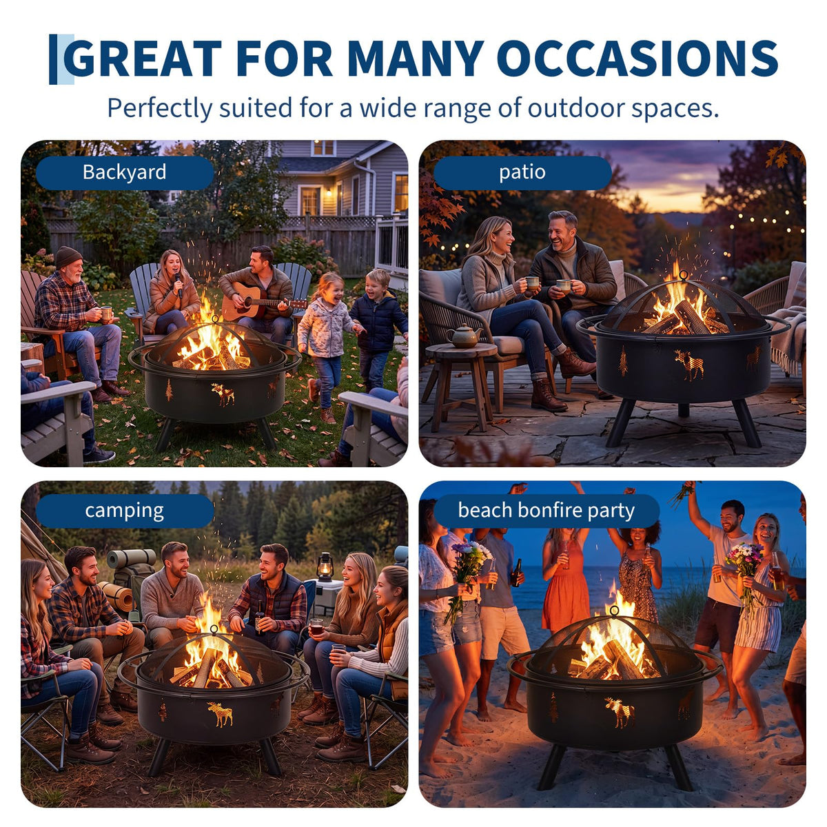 32" Round Wood Burning Fire Pit with Screen J4064
