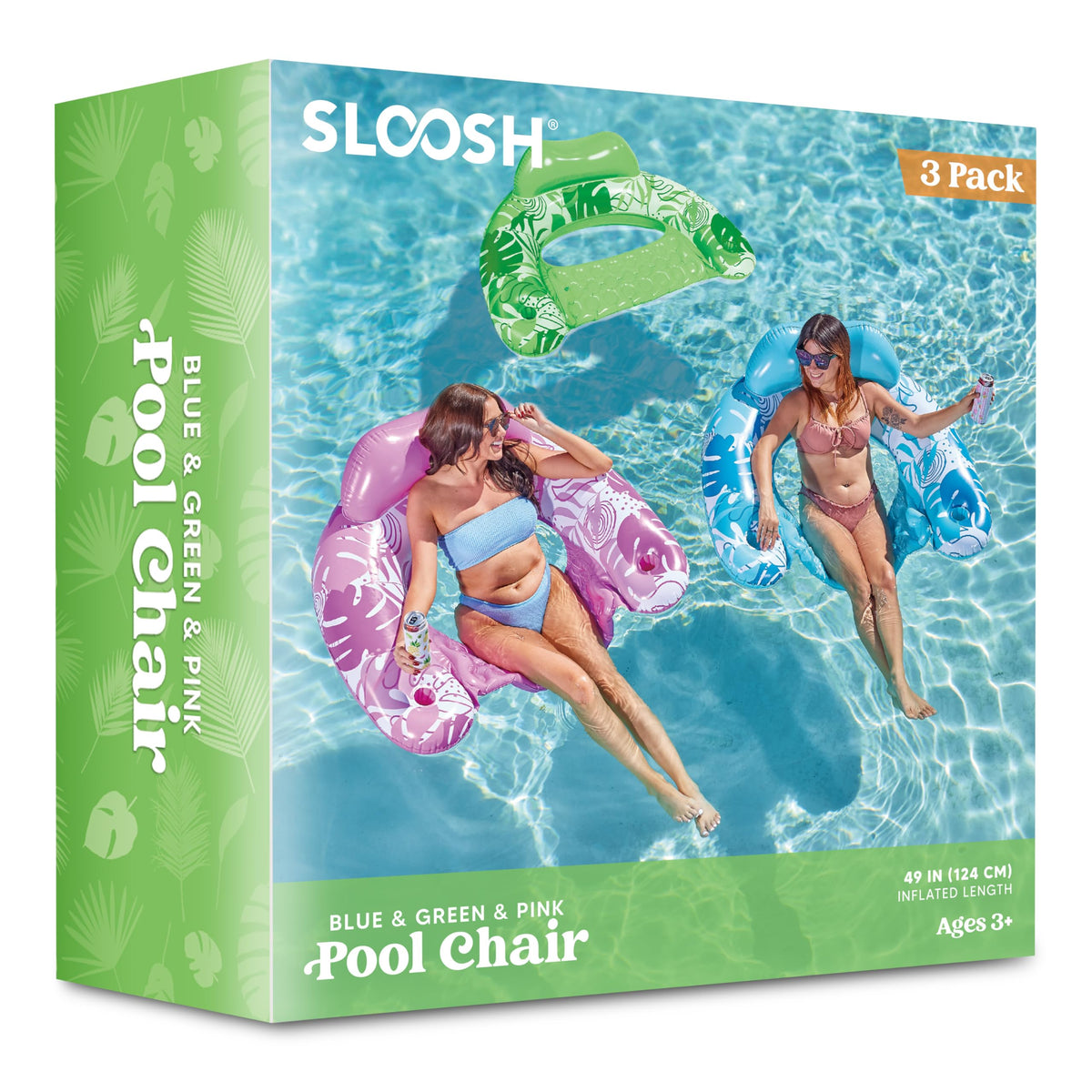 Inflatable Pool Floats 3 Pack with Cup Holders Blue Green Pink H511575