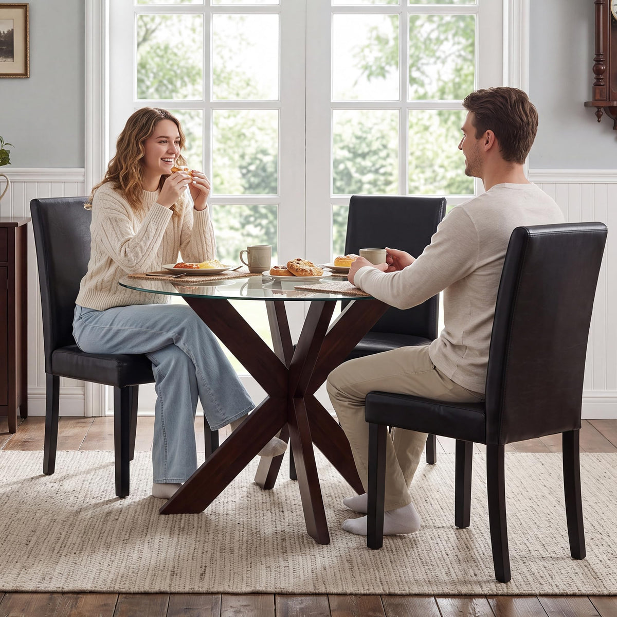 Black Upholstered Dining Chairs Set of 6 with Solid Wood Legs P96635
