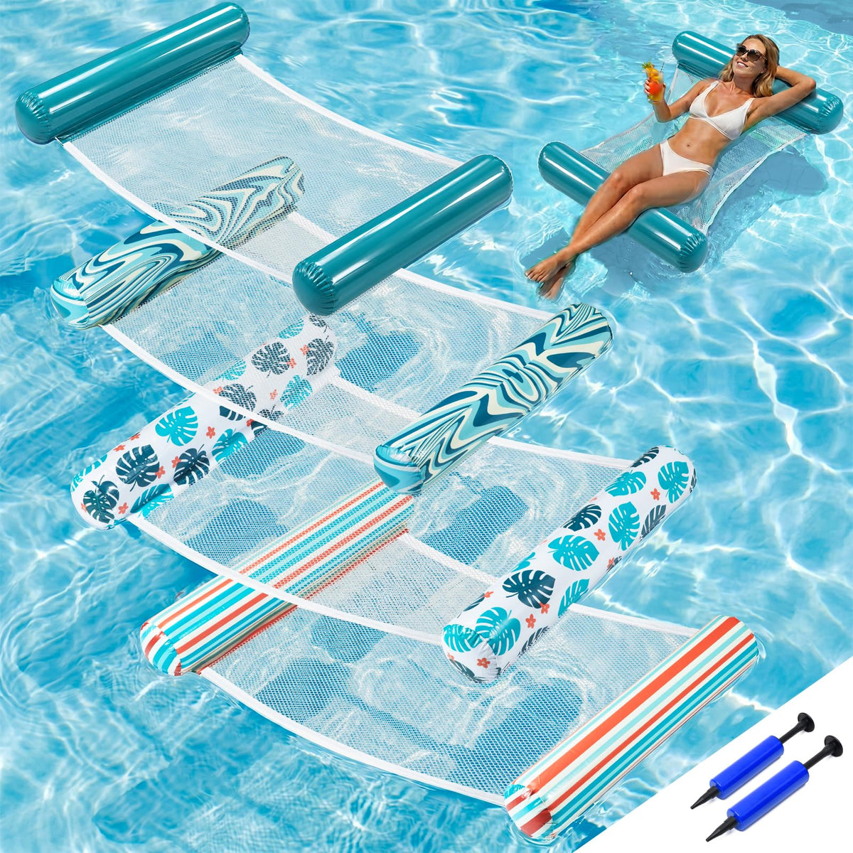 4-Pack Inflatable Pool Floats with Air Pump & Phone Pouch L435