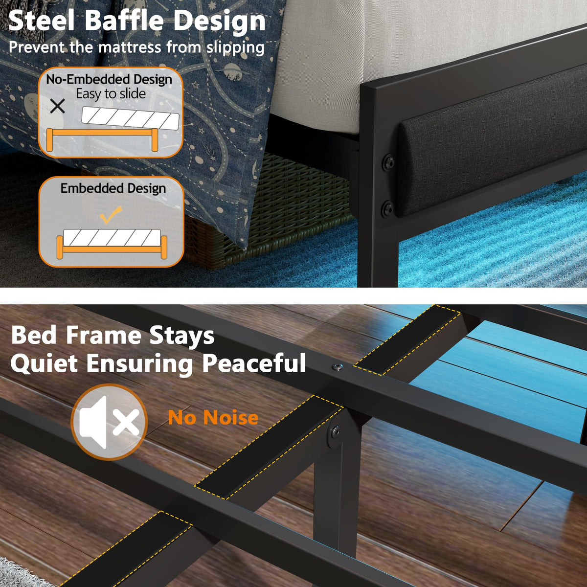 Full Size Bed Frame with Storage Shelf and Upholstered Headboard V881