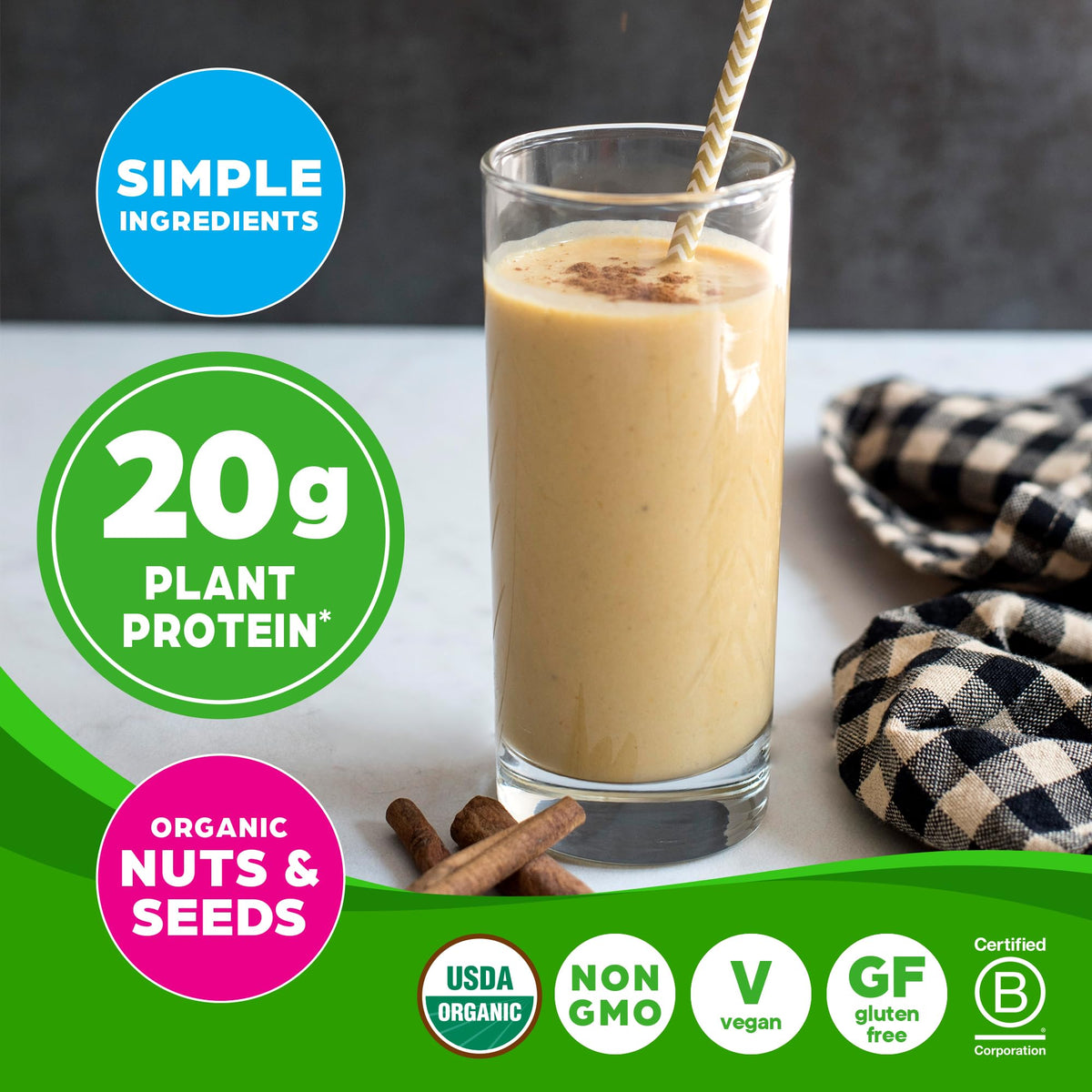 Organic Vegan Protein Powder, Vanilla, 1.25lb C8047