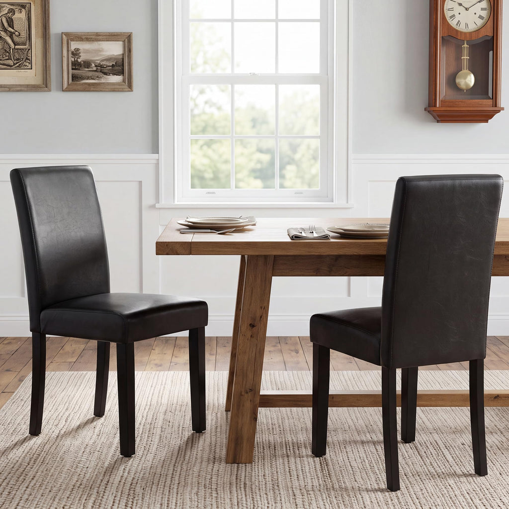 Black Upholstered Dining Chairs Set of 6 with Solid Wood Legs P96635
