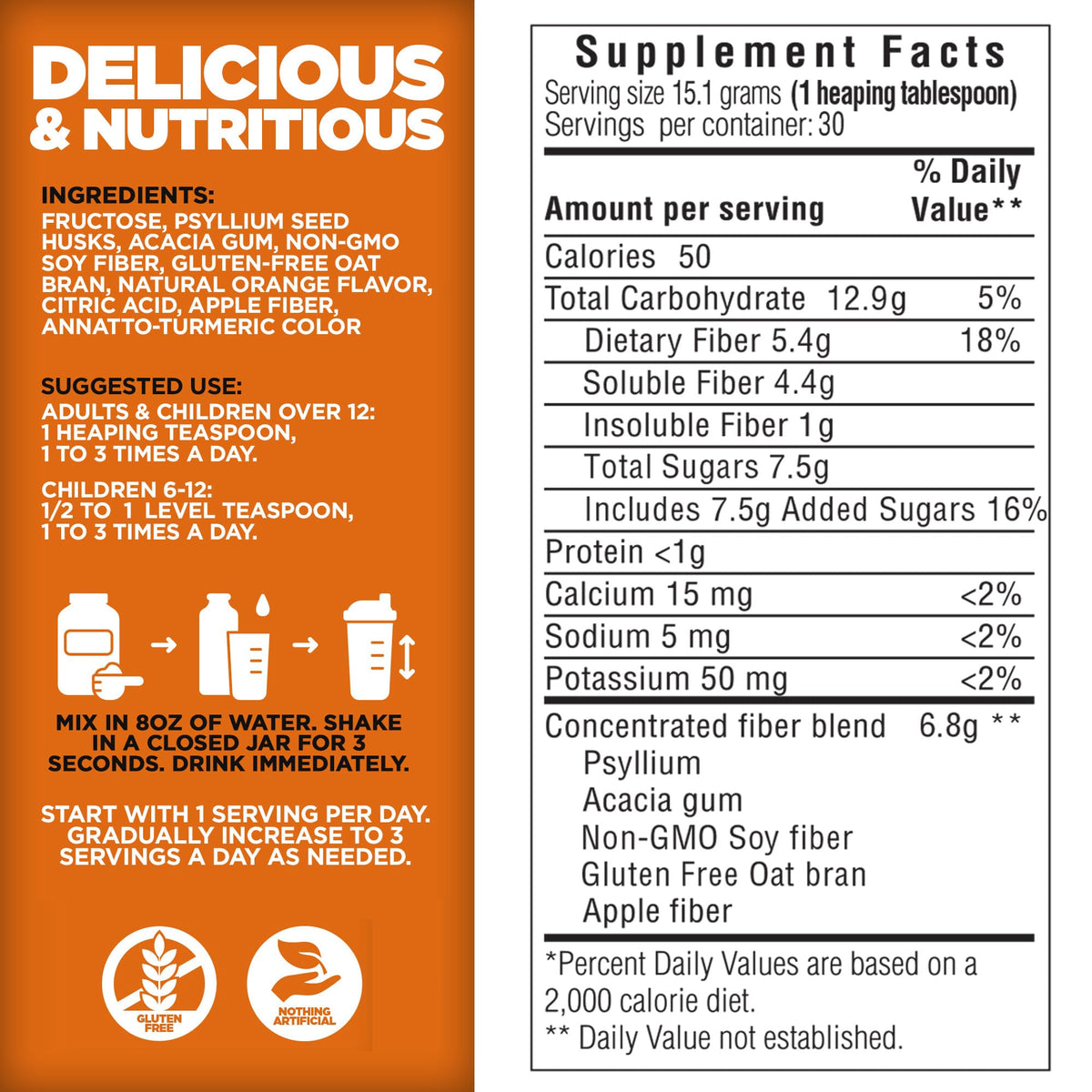 Orange Daily Fiber Formula 1 pound Gluten Free X31916