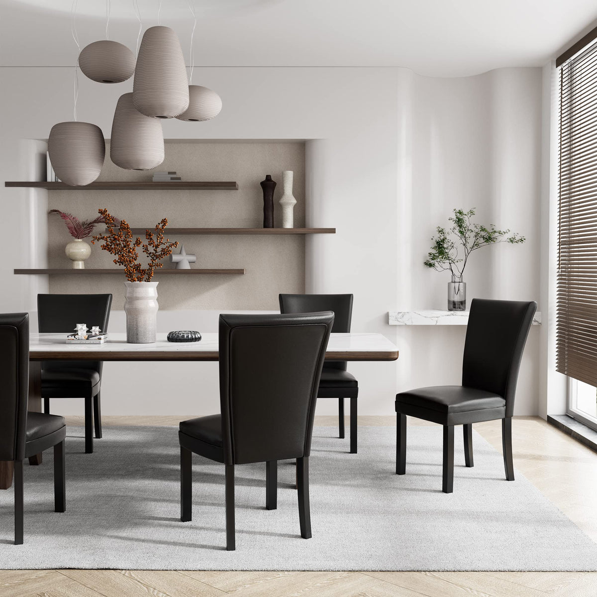Set of 6 Black Faux Leather Upholstered Dining Chairs with Wood Legs N1649