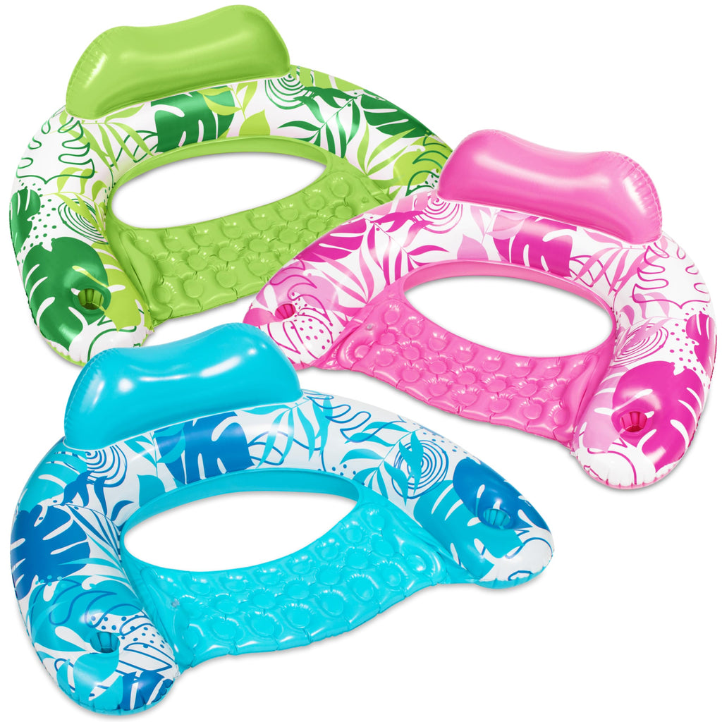 Inflatable Pool Floats 3 Pack with Cup Holders Blue Green Pink H511575