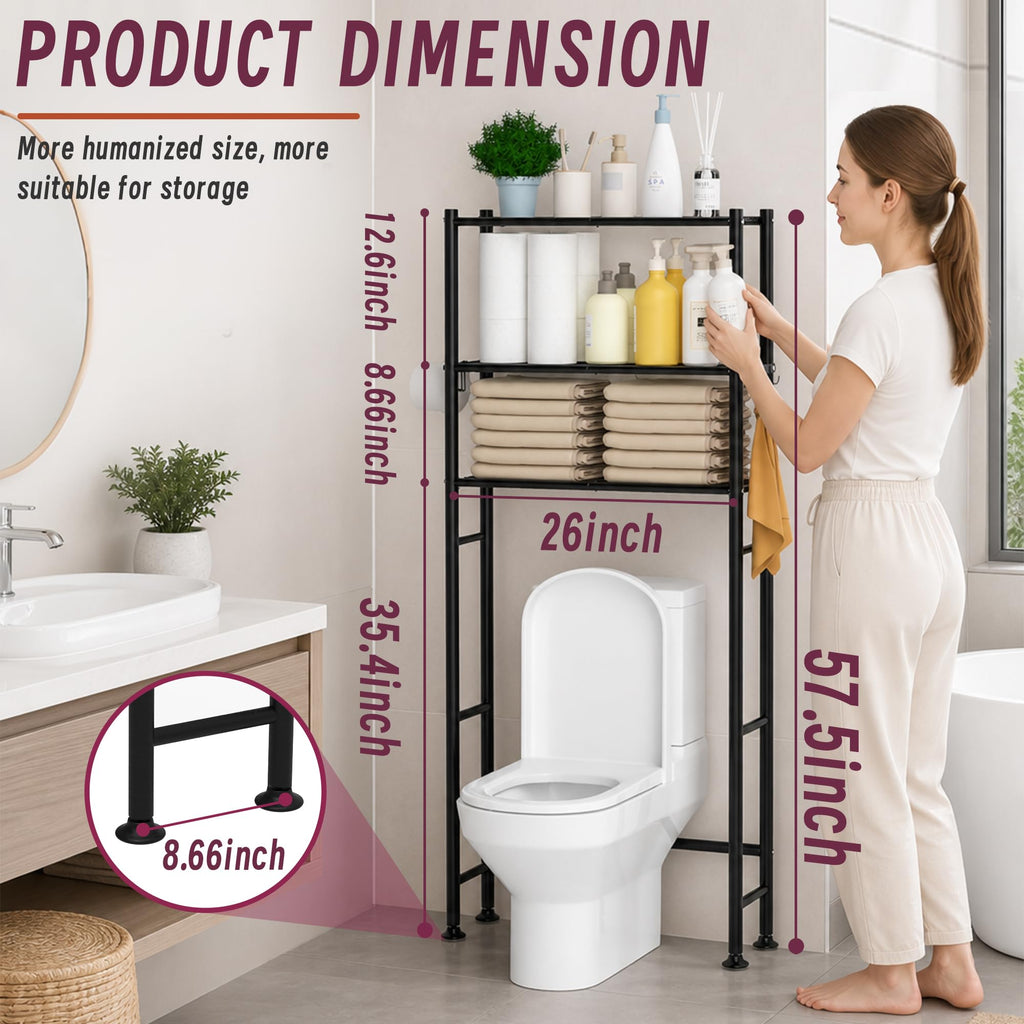 3-Tier Over The Toilet Storage Cabinet with Paper Holder and 4 Hooks J6025