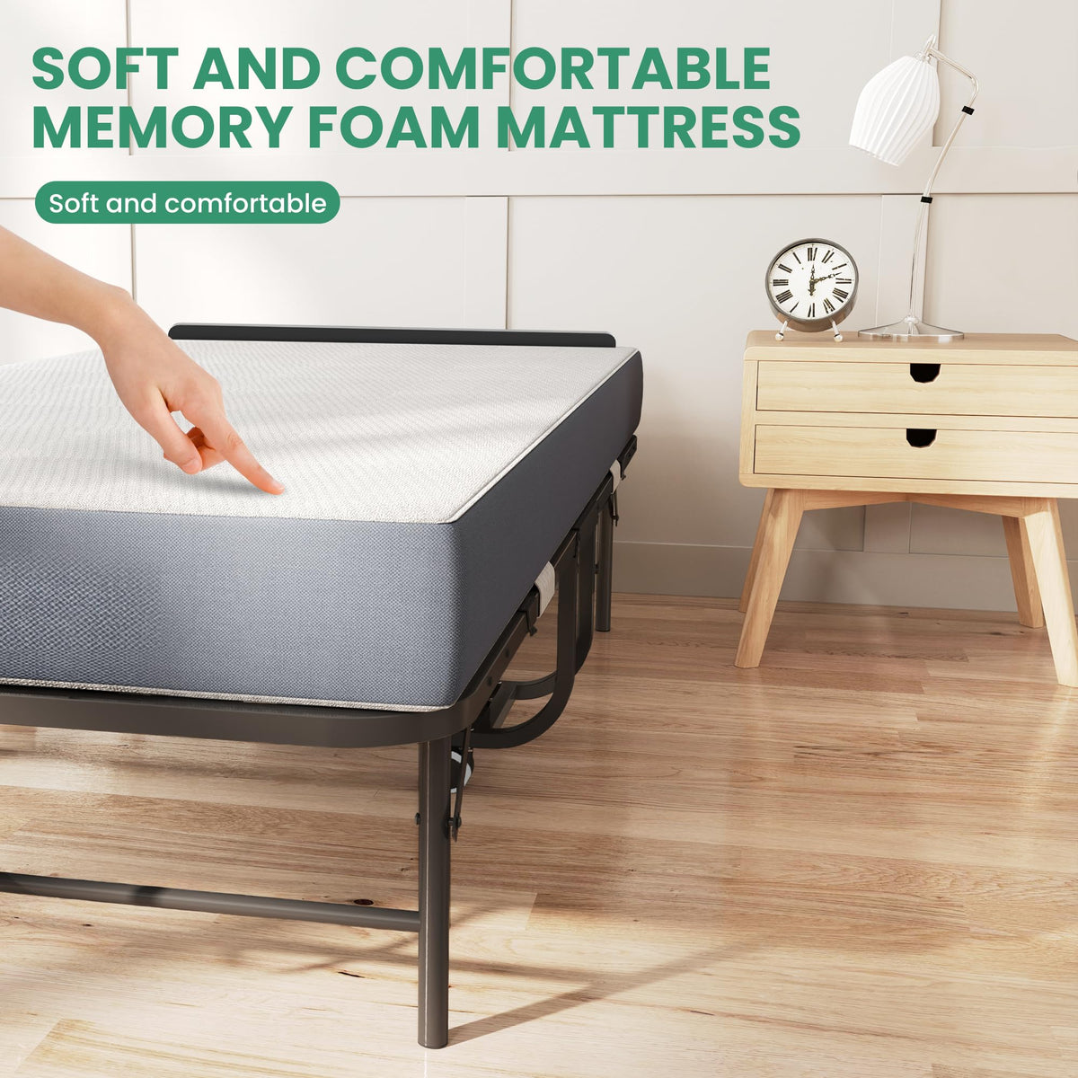 Folding Bed with Mattress, 5-Inch Memory Foam, 500lbs Capacity, Metal Frame, Adjustable Headboard X7895