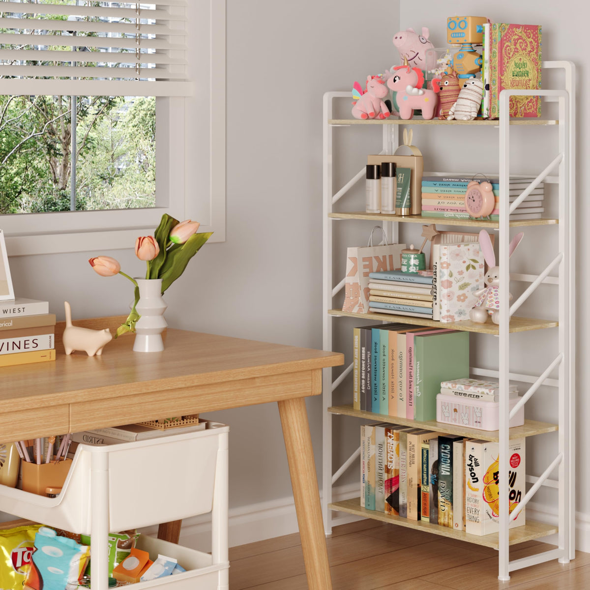 Folding Bookshelf, 5-Tier Storage Shelves D603