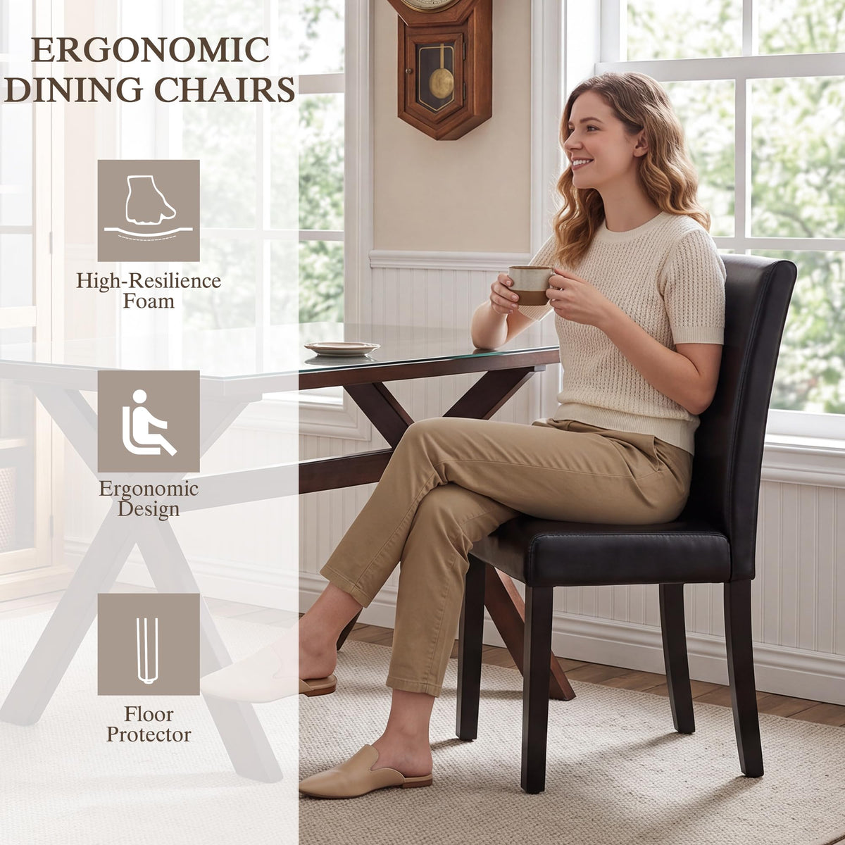 Black Upholstered Dining Chairs Set of 6 with Solid Wood Legs P96635