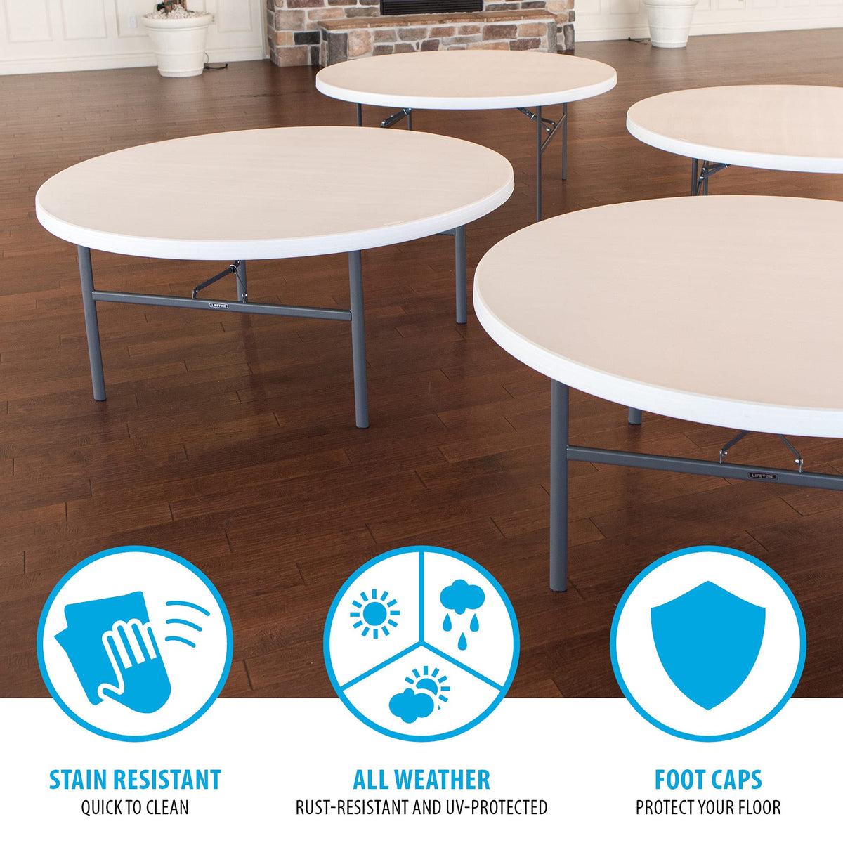 Folding Round Table 6 Foot White Granite Z6349