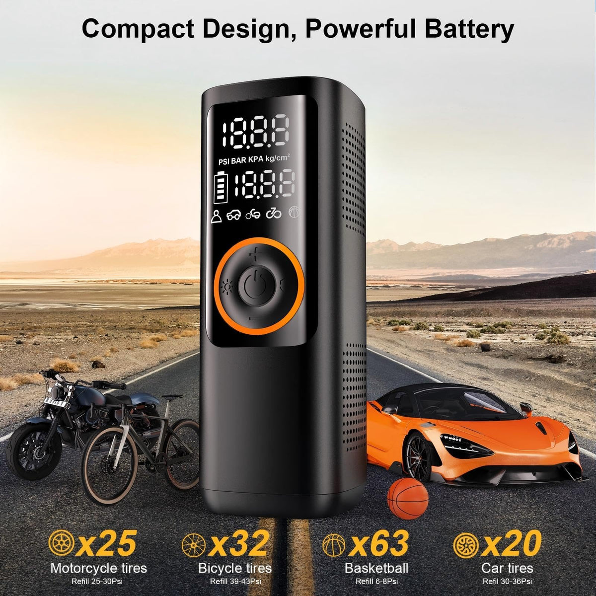 Portable Air Compressor 7800mAh 150PSI Cordless Tire Pump with Pressure Gauge T36373