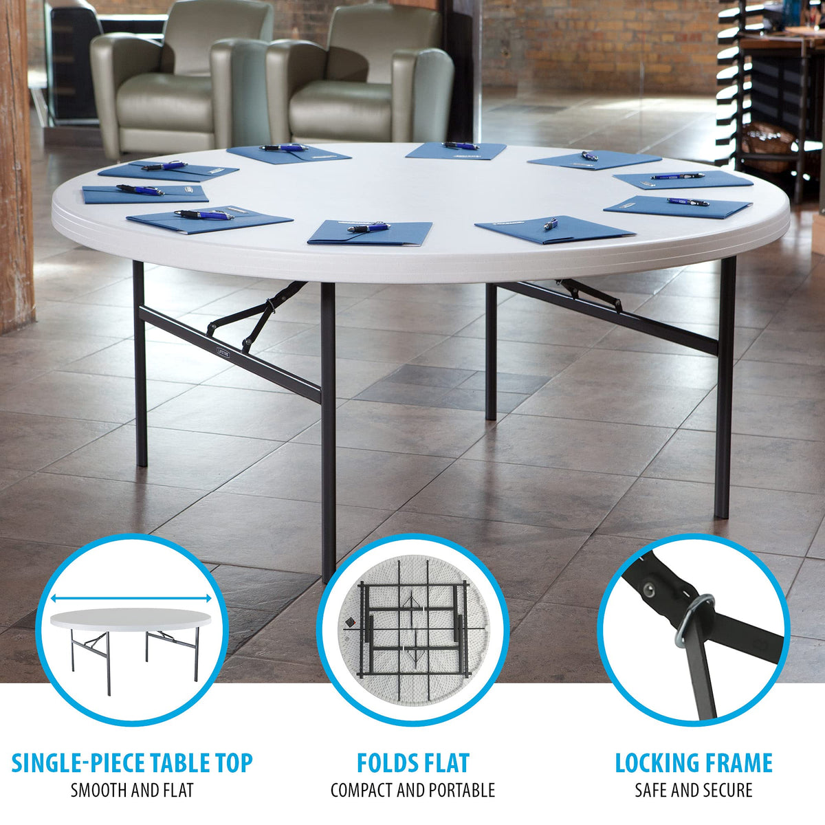 Folding Round Table 6 Foot White Granite Z6349