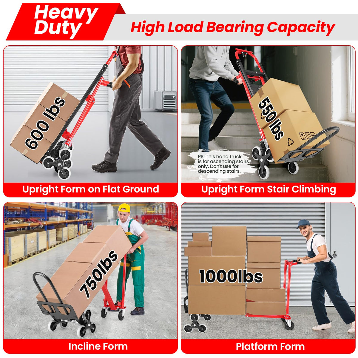 Heavy Duty 1000LBS 3 in 1 Convertible Folding Hand Truck Dolly Cart with Solid Wheels C1469