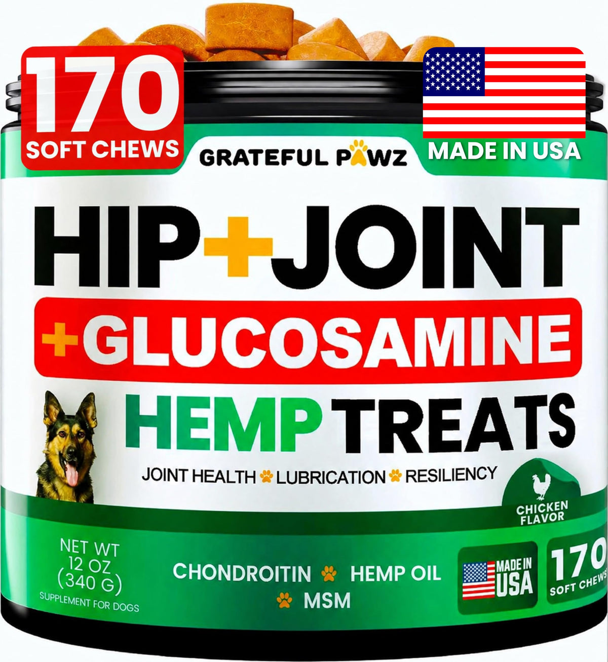 Hemp Hip and Joint Supplement for Dogs 170 Count M77055