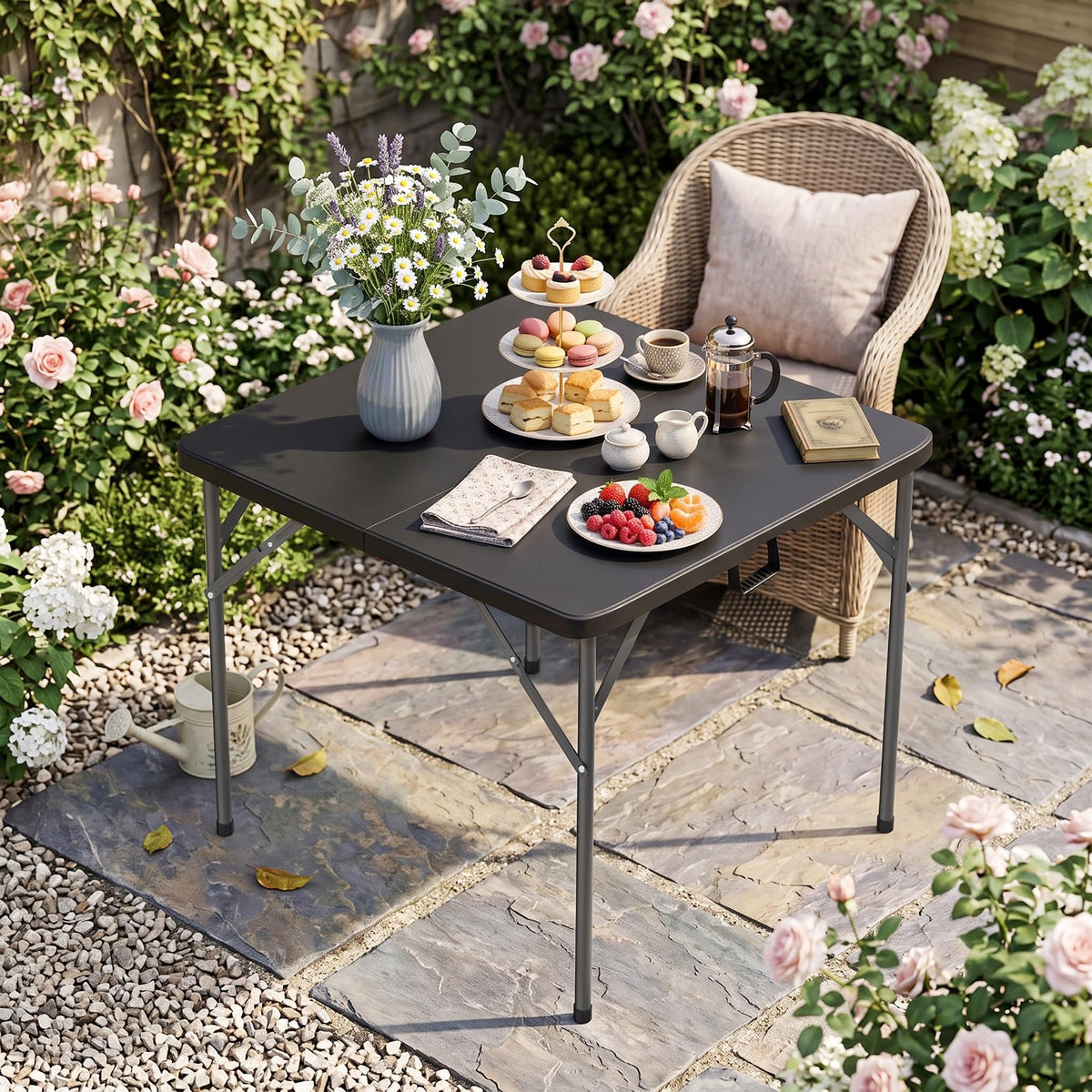 34" Square Folding Table, Black P6022