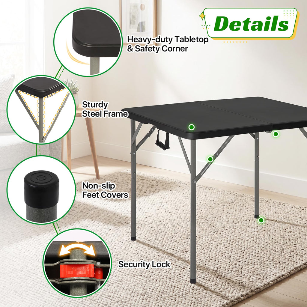 34" Square Folding Table, Black P6022