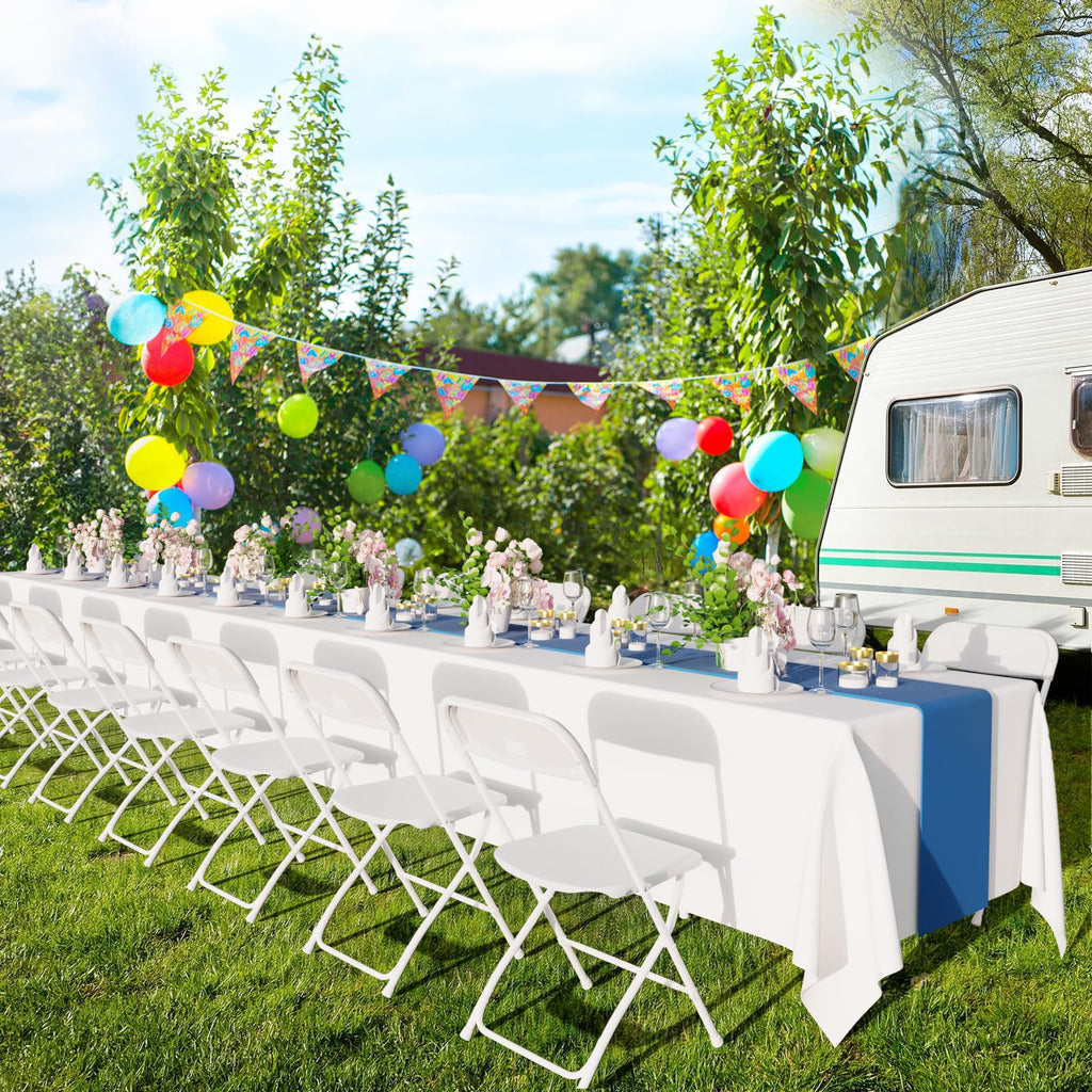 White Plastic Folding Chairs Set of 10 with Metal Frame E495