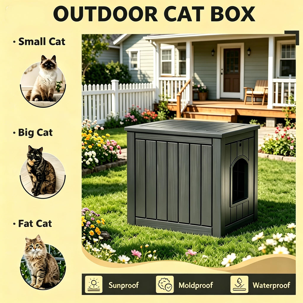 Black Outdoor Resin Cat House O652344