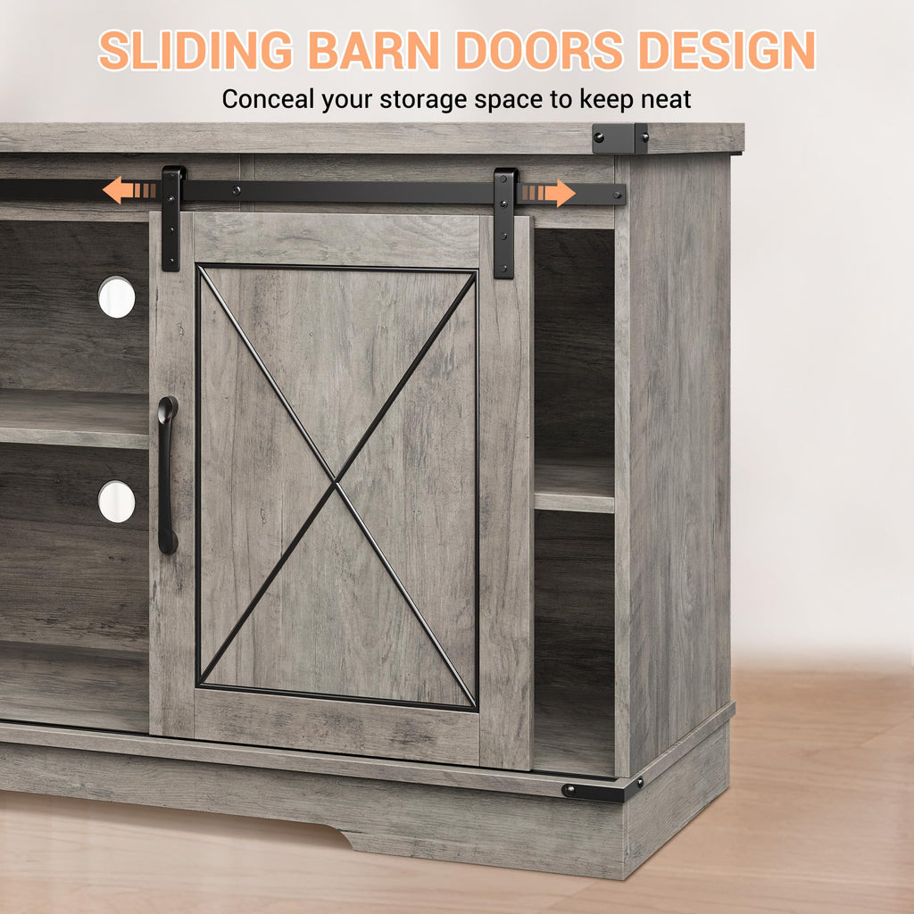 Farmhouse TV Stand with Storage Cabinets & Sliding Barn Door J651877