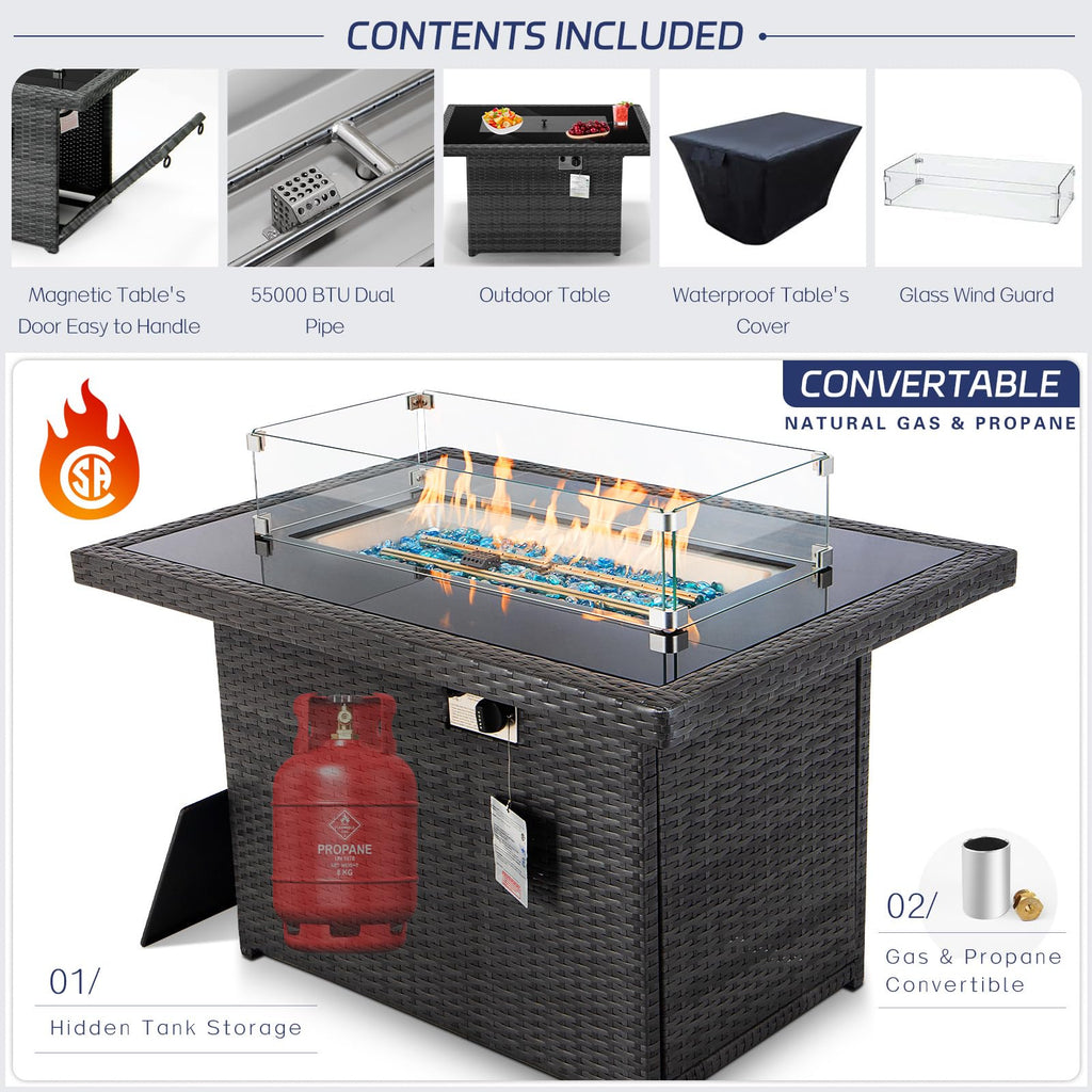 9 Piece Light Grey Patio Furniture Set with Fire Pit E14301