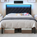 Full Size Black Metal Bed Frame with LED Lights & Charging Station F81128