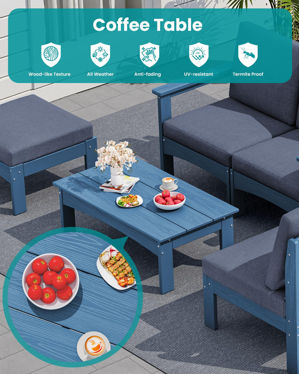 9 Pieces Blue Outdoor Sectional Sofa Set F768