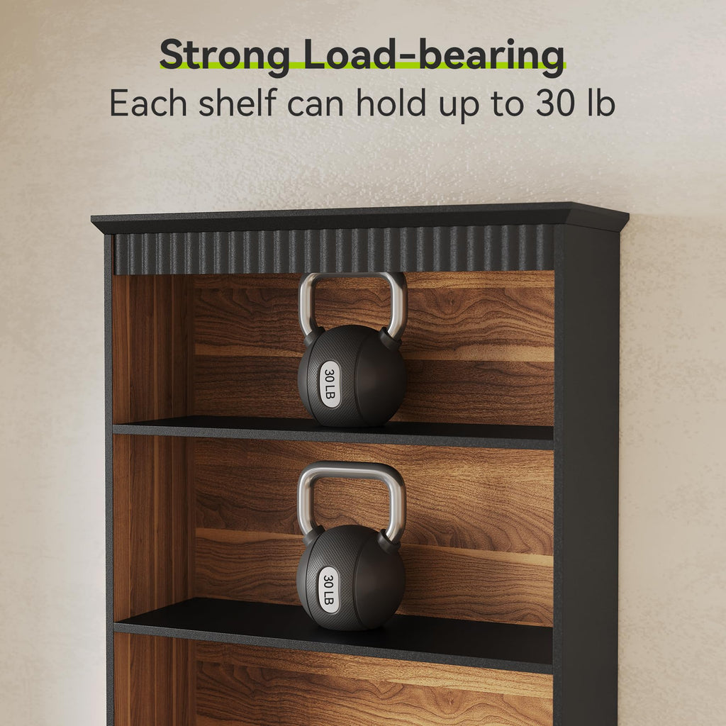 72" Tall Black 5-Tier Bookcase with 2 Drawers Q50660
