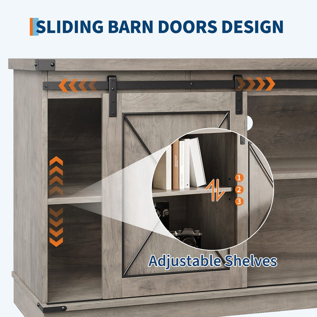 Farmhouse TV Stand with Sliding Barn Doors and Storage Cabinets O8057
