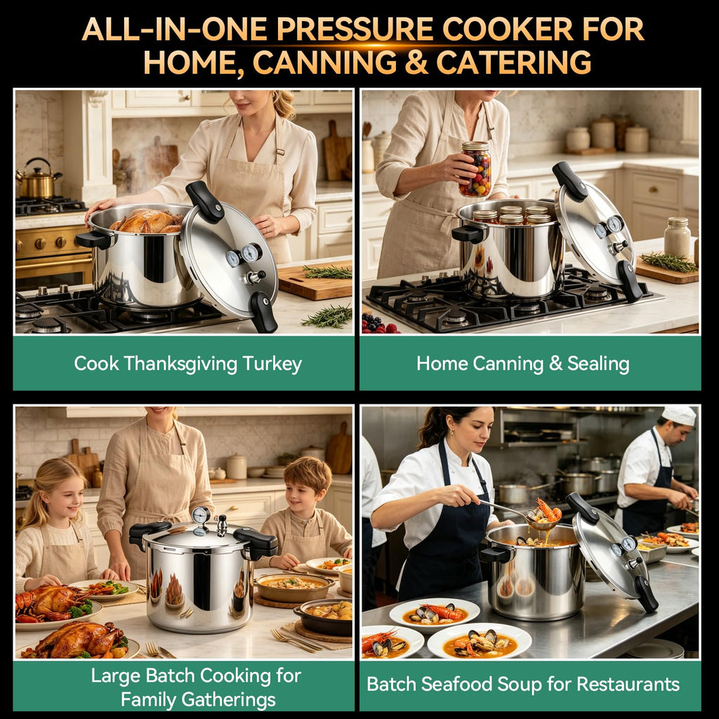 23-24QT Aluminum Pressure Cooker with Pressure Gauge L992