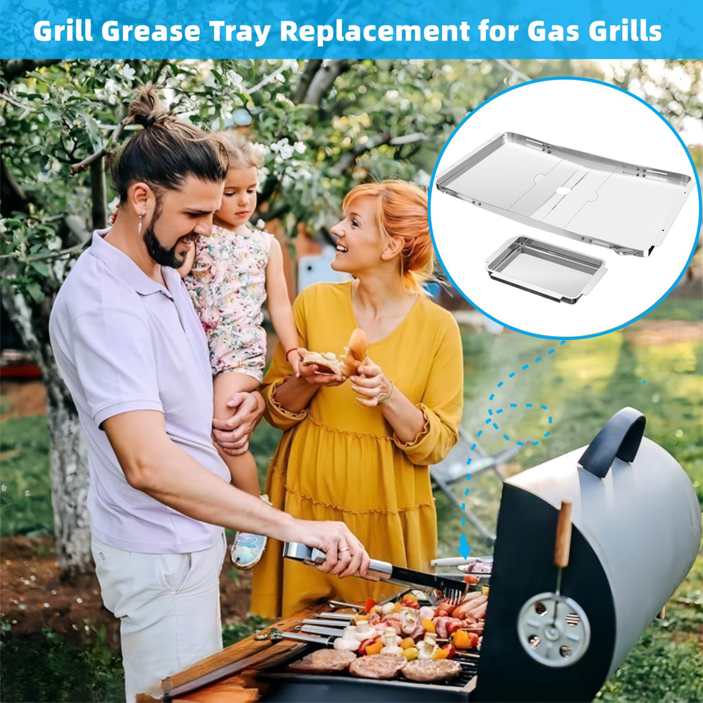 Adjustable Stainless Steel Grill Grease Tray with Catch Pan H98509