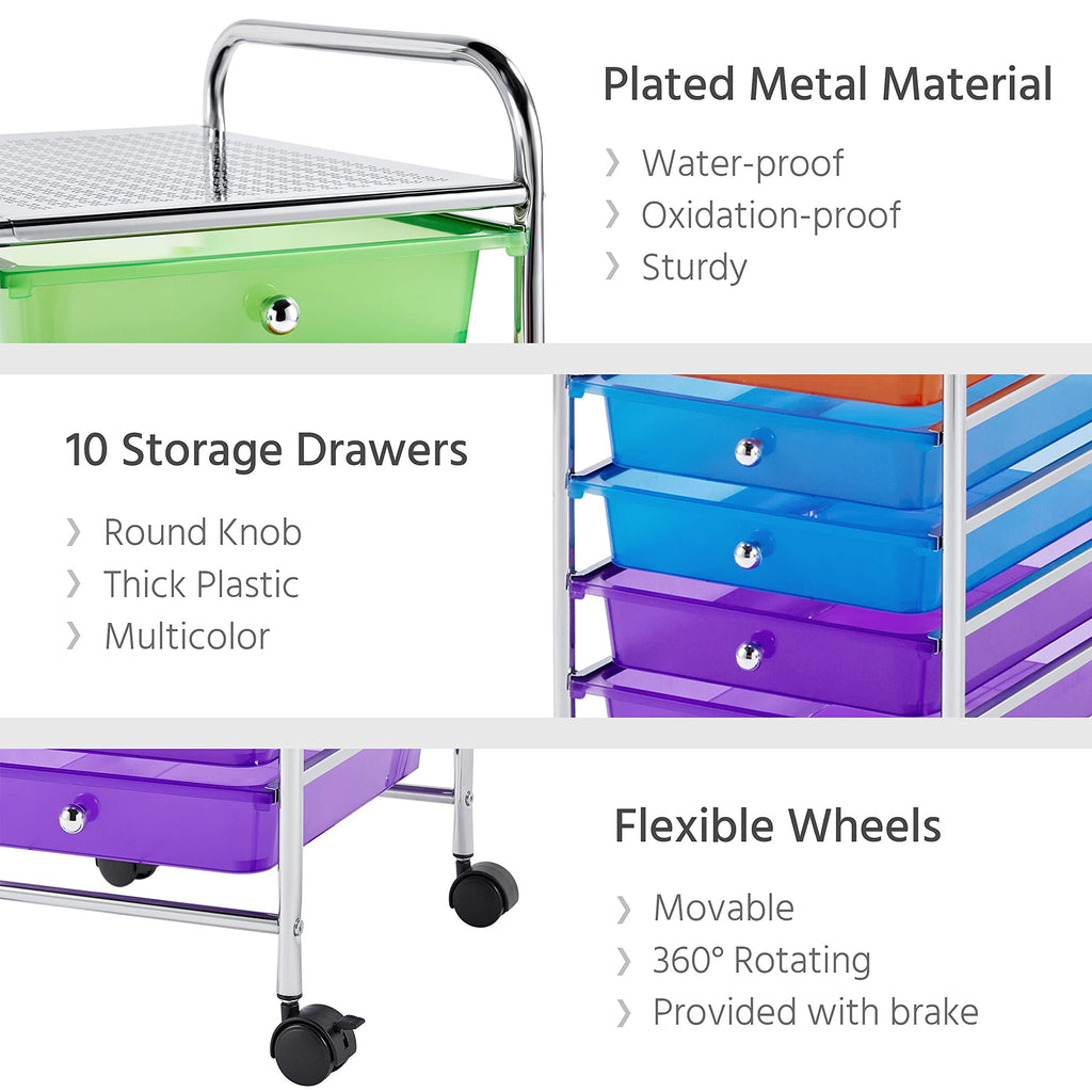 10 Drawer Rolling Storage Cart with Wheels D548