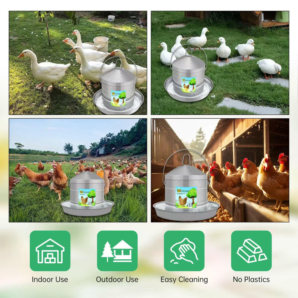 304 Food Grade Stainless Steel Automatic Chicken Waterer 8L/2.1Gal Y172897